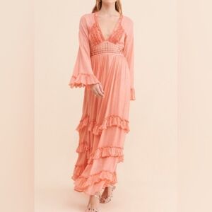 Free People Seraphina Maxi Peach Boho Ruffled Dress